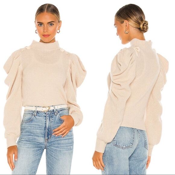 LoveShackFancy Potter 100% Cashmere Pullover - Oatmeal Size L - Picture 4 of 12